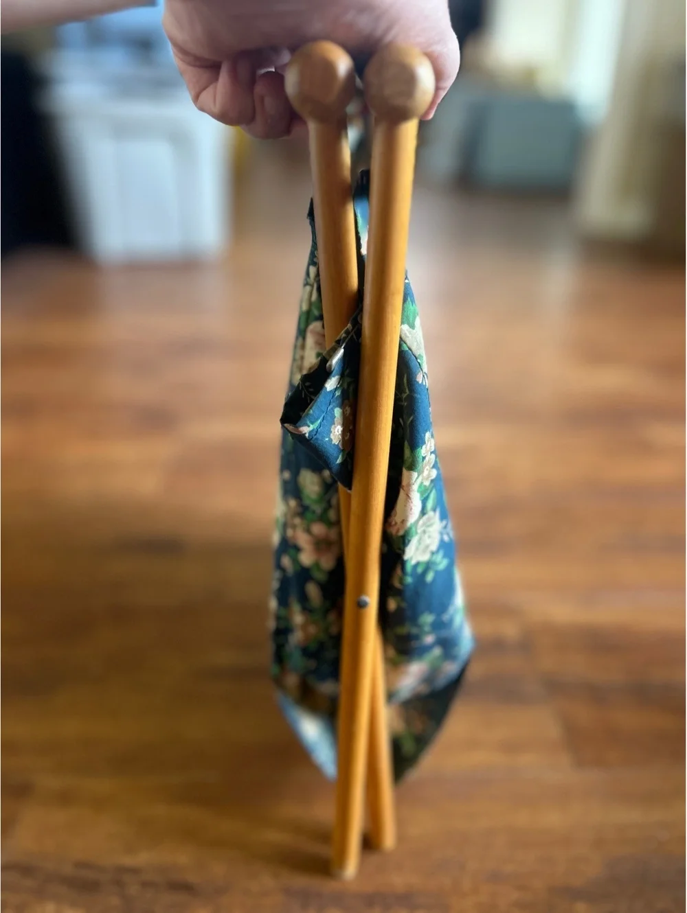 Vintage Floral Fabric and Wood Folding Storage Basket